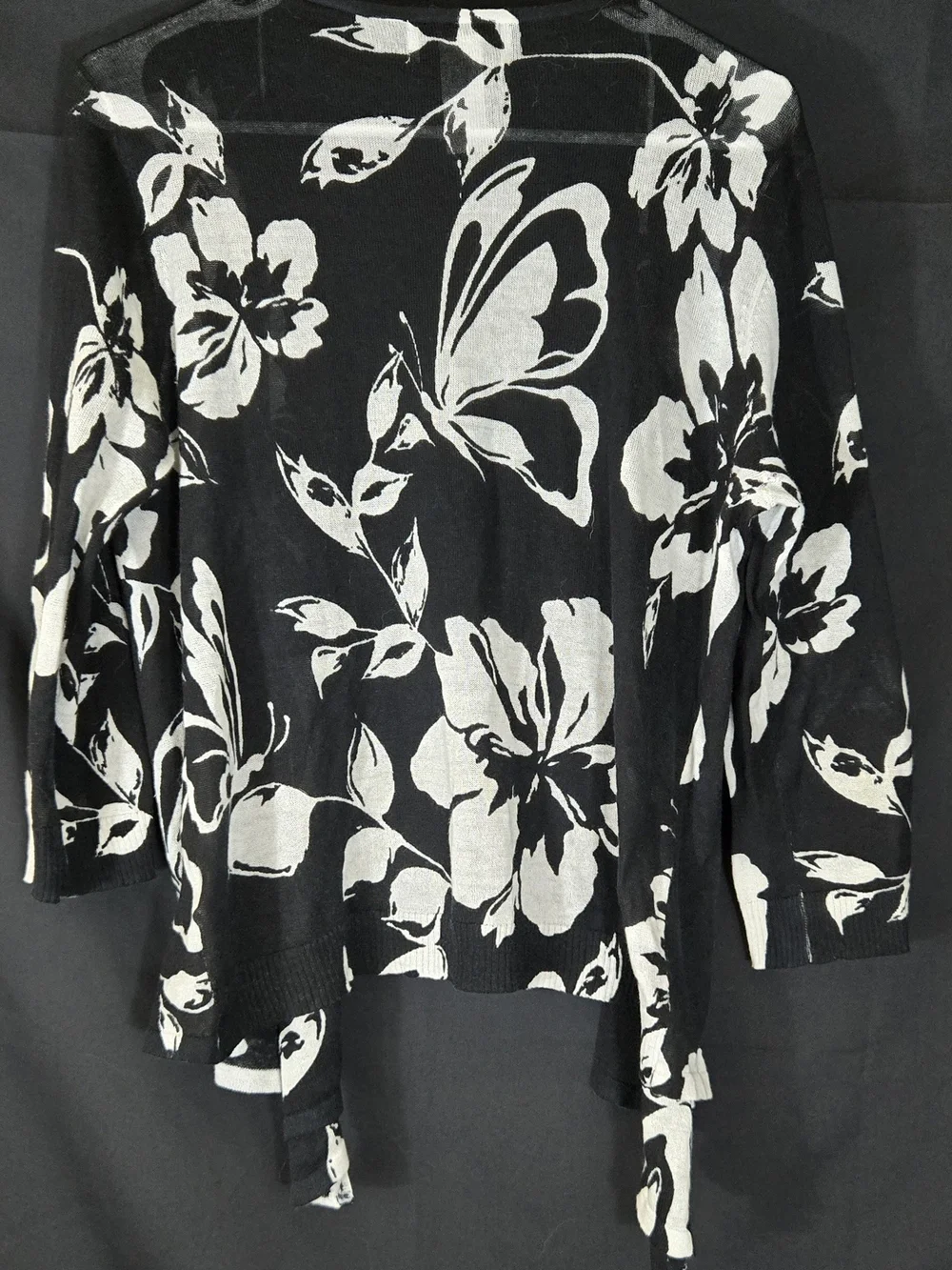 Alfred Dunner Black & White Floral Open Cardigan #413